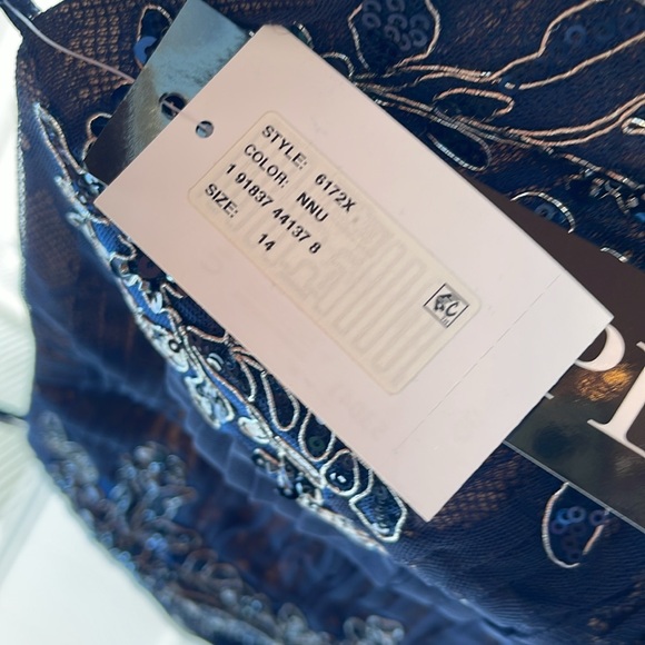 XSCAPE - Strapless Applique Tiered Mesh Ruffle Gown - Picture 15 of 16